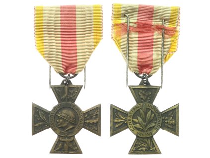 Francie, Kříž dobrovolného bojovníka 1914–1918 (Croix du Combattant Volontaire 1914–1918), stuha, stav 1/1/1