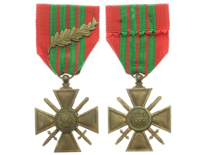 Francie, válečný kříž (Croix de Guerre), 1939/1940, stuha s palmou, stav 1/1/1