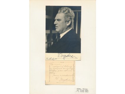 Vydra Václav (1876-1953), český divadelní herec, sběratelský list s vl. podpisem (datováno 1943)