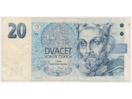 ČR, 20 Kč, 1994, série A, neperforovaná, oběhový stav