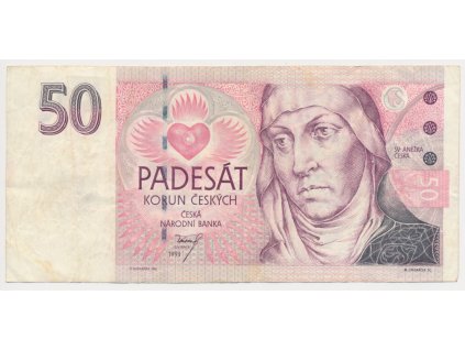 ČR, 50 Kč, 1993, série A, neperforovaná, oběhový stav