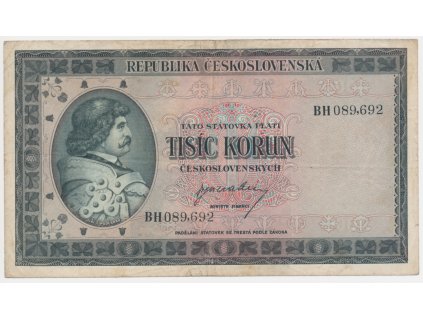 ČSR, 1000 Kčs, bez data (1945), série BH, neperforovaná, oběhový stav