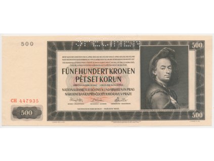 Protektorát, 500 K, 1942, série CH, perforace SPECIMEN, stav UNC