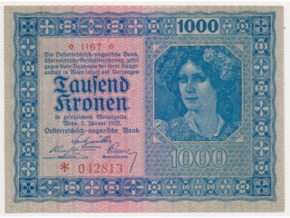 Rakousko, 1000 Kronen, 1922, série 1167, stav 0