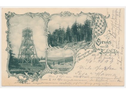 32 - Liberecko, 3 záběrová koláž, Rozhledna na Smrku a okolí, cca 1899