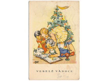 Veselé Vánoce, Děti u stromečku, M. Fischerová-Kvěchová, cca 1941