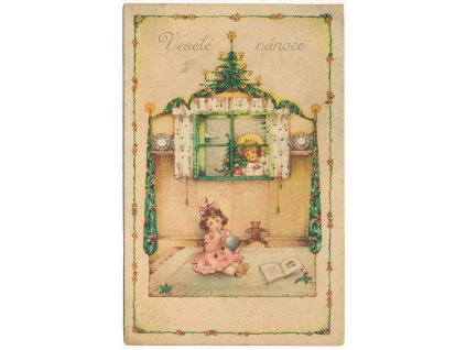 Veselé Vánoce, koláž, dle akvarelu Ljuby Ernapovy, cca 1932