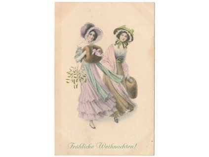 Vánoční přání, Fröhliche Weihnachten!, Dvě dámy s kloboučky, cca 1917