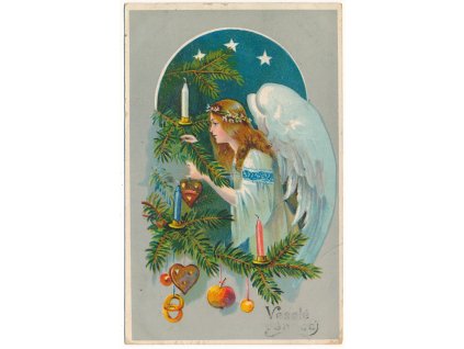 Vánoční přání, koláž s andělem, cca 1911