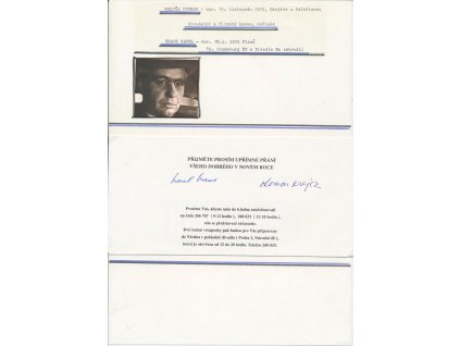 Krejča Otomar, divadelní režisér, herec; Kraus Karel, dramaturg, Sběratelský list s vlastnoručními podpisy režiséra a dramaturga