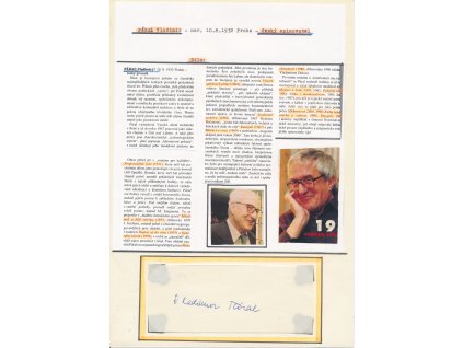 Páral Vladimír (1932), český spisovatel, sběratelský list s vl. podpisem