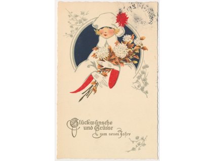 Novoroční přání, koláž, Glückwünche und Grüsse zum neuen Jahre, 1924