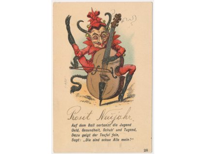 Novoroční přání s čertem, prošlá poštou 1899