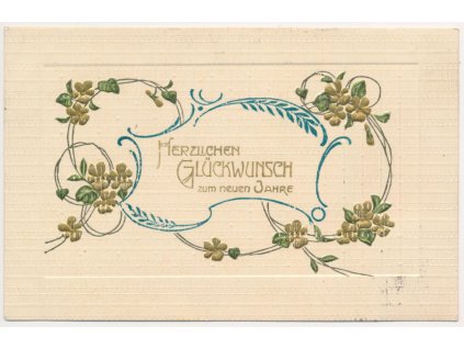 Reliéfní novoroční přání, koláž, Herzlichen Glückwinsch zum neuen Jahre, 1912