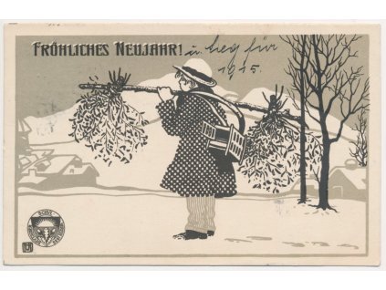 Novoroční přání, Fröhliches Neujahr!, prošlá poštou 1915
