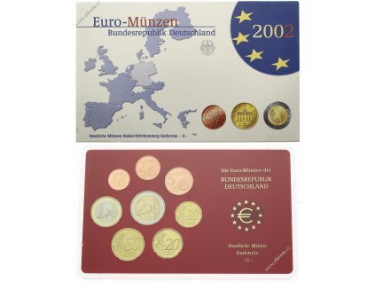 Německo, BRD, sada Euro mincí, 2002 G - Karlsruhe...viz autentické foto