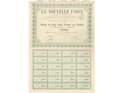 Akcie, La Nouvelle Union, 5 Centů, Paříž, 1883
