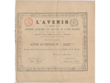 Akcie, Ľ Avenir, akcie na doručitele, 1895