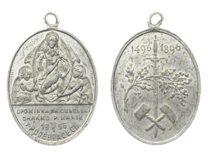 Čechy, Poděbrady, AE medaile Upomínka za obnovení chrámu Panny Marie, 1896, průměr 35 mm, stav 1/1