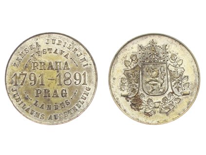 Čechy, AE medaile Zemská jubilejní výstava v Praze, 1891, průměr 30 mm, stav 1/1