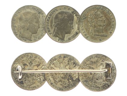 Rakousko - Uhersko, brož vyrobená ze tří mincí z let 1833-1840, rozměry cca 15x50 mm, stav 1/1