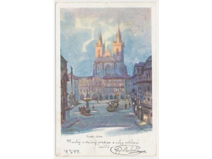49 - Praha, oživená partie před Týnským chrámem, prošlá poštou 1899