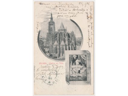 49 - Praha, 2-záběrová koláž, Chrám sv. Víta, prošlá poštou 1901