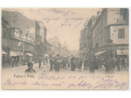 49 - Praha, Příkopy, oživená partie z ulice, prošlá poštou 1901