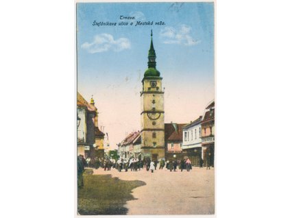 Slovensko, Trnava, Štefánikova ulica a Mestská veža, cca 1951