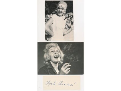 Hermanová Ljuba (1913-1996), česká herečka a šansoniérka, pohlednice, fotografie a sběratelská kartička s vl. podpisem
