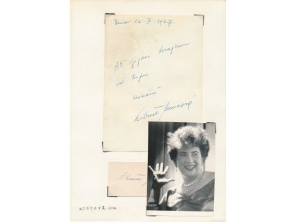 Mincová Libuše, česká herečka, sběratelský list s věnováním a vl. podpisem