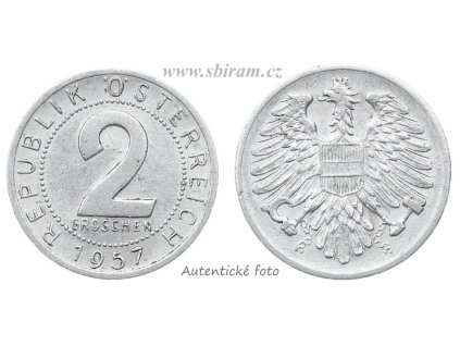 Rakousko, mince 2 Groschen, 1957...viz autentické foto