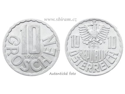 Rakousko, mince 10 Groschen, 1968...viz autentické foto