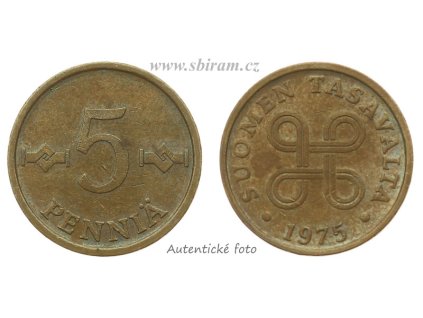Finsko, mince 5 Penniä, 1975...viz autentické foto