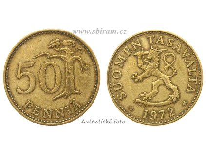 Finsko, mince 50 Penniä, 1972...viz autentické foto