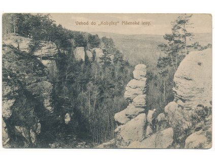 35 - Mělnicko, Mšenské lesy, Vchod do "Kobylky", cca 1909