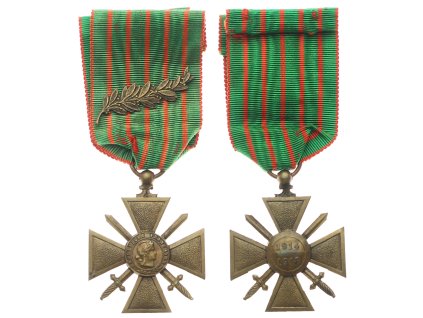 Francie, válečný kříž (Croix de Guerre), 1914/1918, stuha s bronzovou palmou, stuha, stav 1/1/1