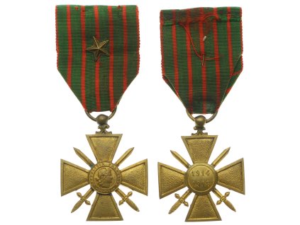 Francie, válečný kříž (Croix de Guerre), 1914/1918, stuha s bronzovou hvězdou, stuha, stav 1/1/1