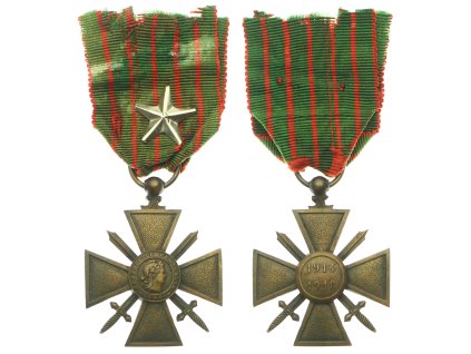 Francie, válečný kříž (Croix de Guerre), 1914/1918, stuha se stříbrnou  hvězdou, stuha, stav 1/1/1