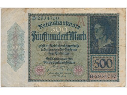 Německo, 500 Marek, 1922, oběhový stav