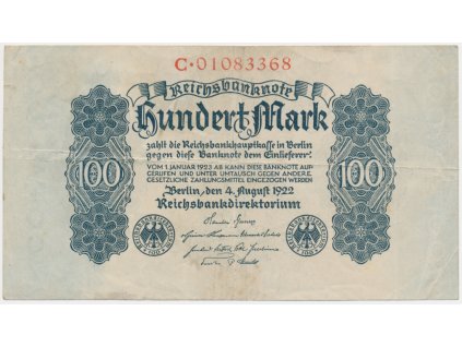 Německo, 100 Marek, 1922, oběhový stav