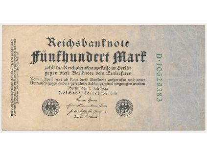 Německo, 500 Marek, 1922, oběhový stav