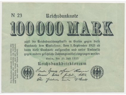 Německo, 100 000 Marek, 1923, oběhový stav