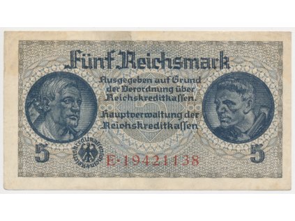 Německo, 5 Reichsmark, (1939 -1945), pěkný oběhový stav