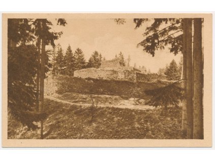 64 - Táborsko, Kozí hrádek, pohled na zříceninu gotického hradu, cca 1925