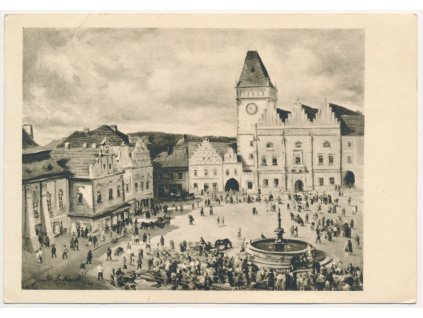 64 - Tábor, pohled na oživené náměstí s trhy, cca 1944