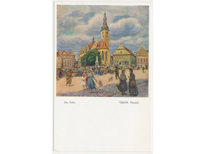 64 - Tábor, oživené náměstí, trhy, J. Fiala, cca 1935