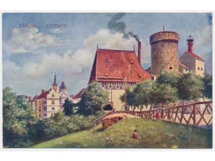 64 - Tábor, Bechyňská brána a věž Kotnov, cca 1935