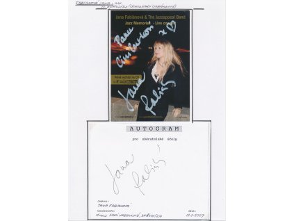 Fabiánová Jana (1977), česká zpěvačka, sběratelský list s vlast. podpisem
