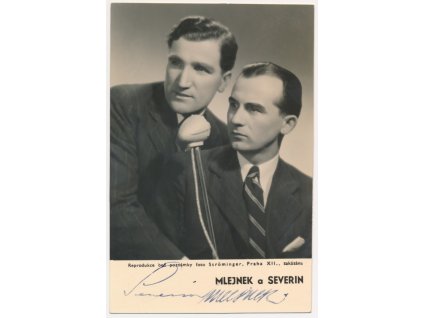 Mlejnek a Severin, pěvecké duo z období první republiky, pohlednice s vl. podpisy zpěváků